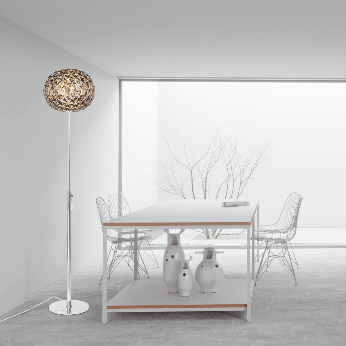 Lámpara de pie LED polyhedron smoking + cromo