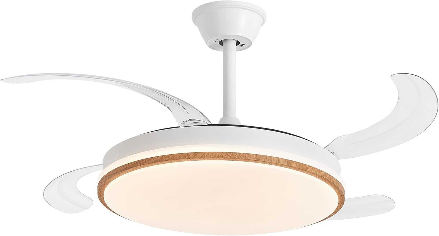 Ventilador de techo con luz LED COSMOS | Aspas retráctiles | Blanco-Taupe