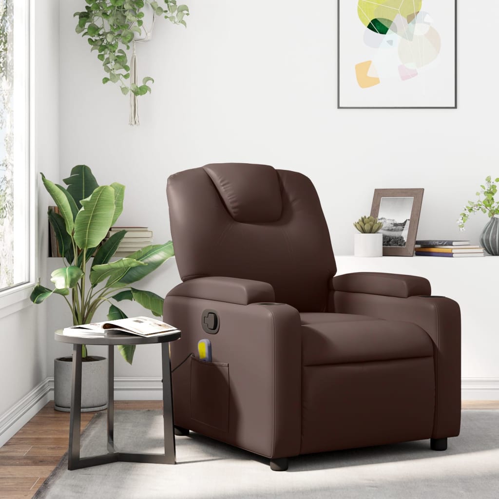Sillón de masaje reclinable cuero sintético marrón qweo9829