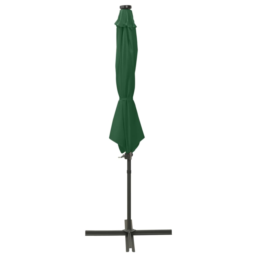 Sombrilla de jardín voladiza con palo y luces LED verde 300 cm efe9790