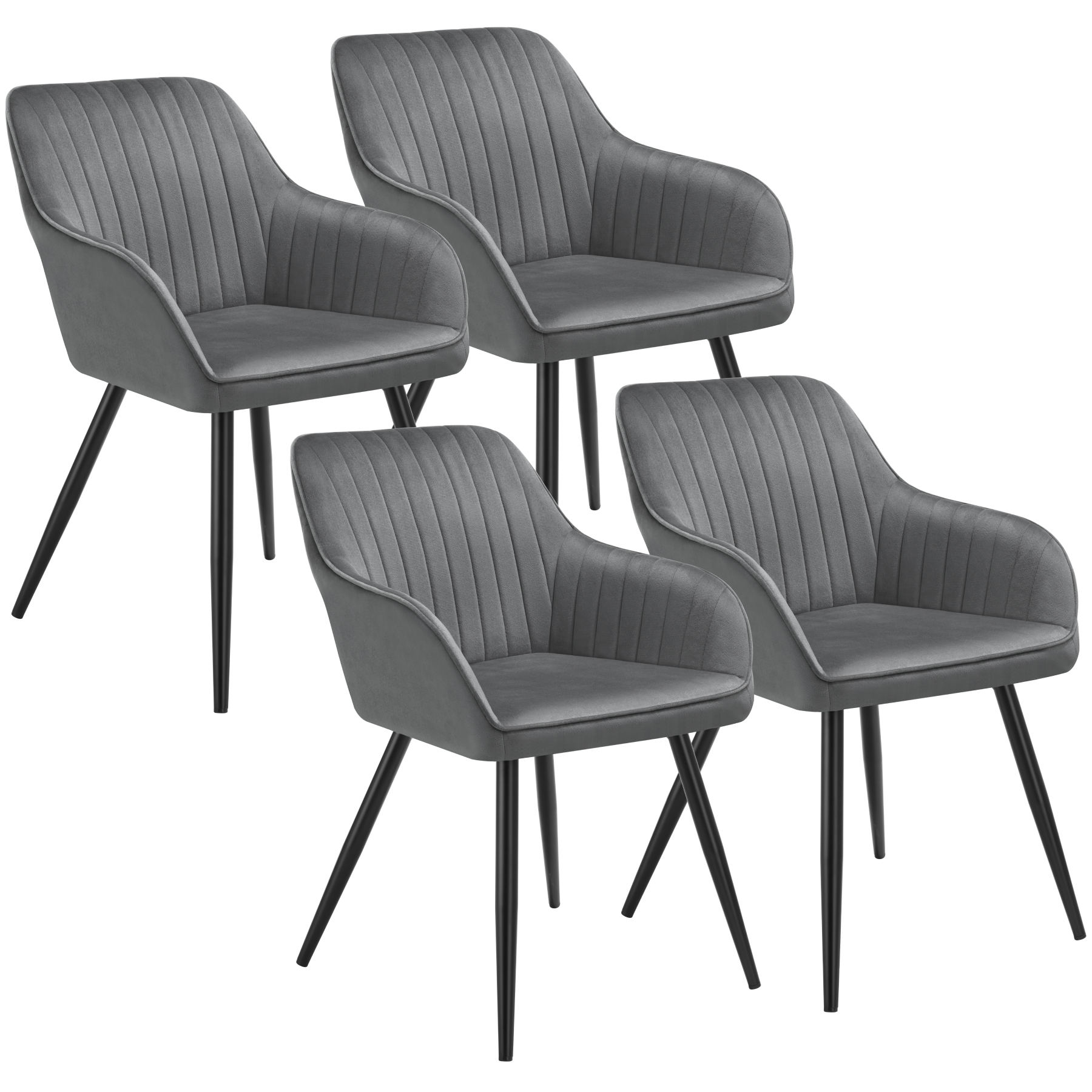 4 sillas de comedor, efecto terciopelo, 58 x 62 x 82 cm gris/negro