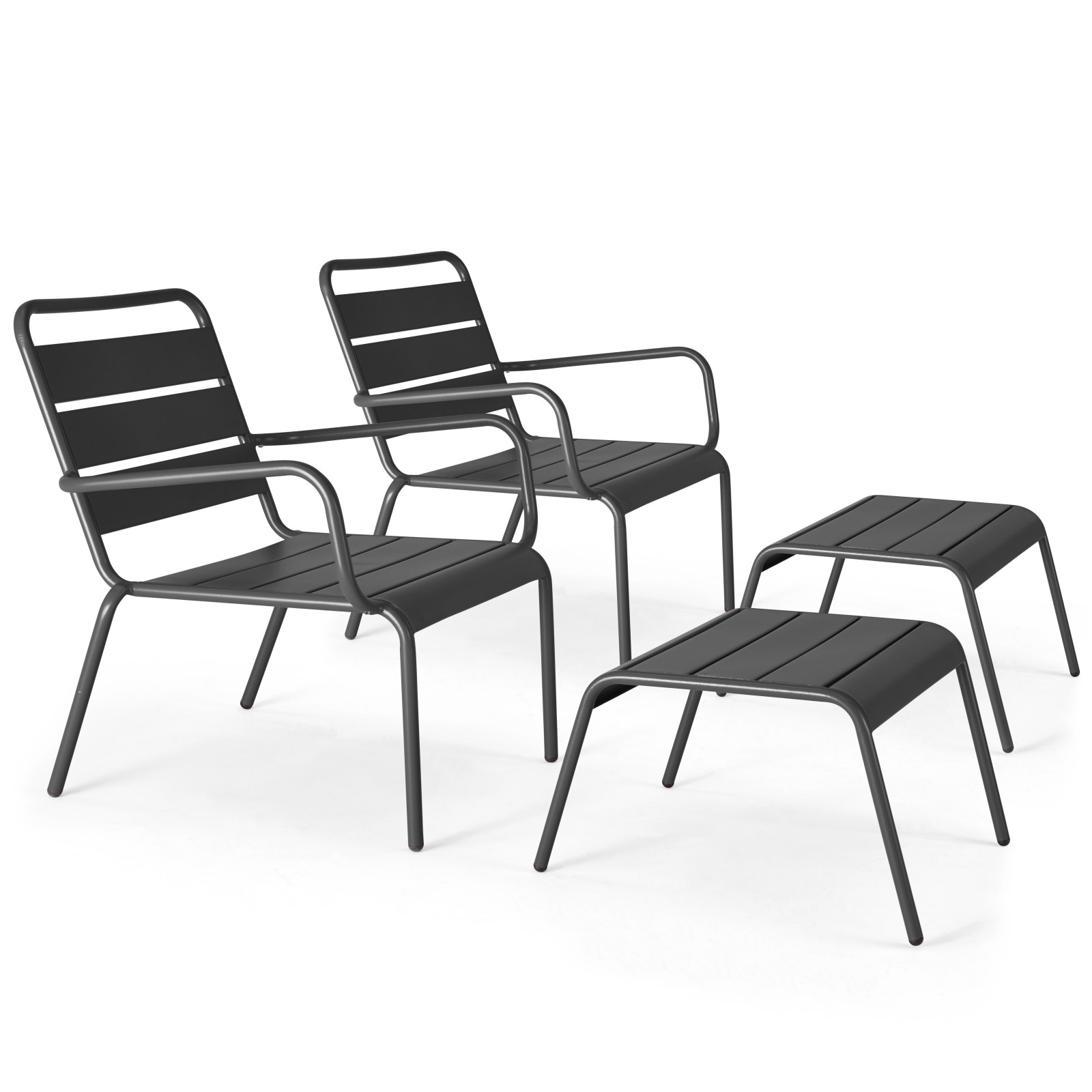 Oviala - lote de 2 sillones reclinables con reposapiés de metal gris