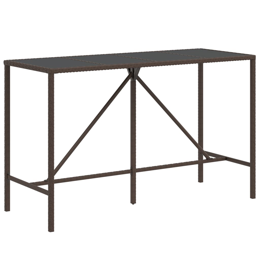 vidaXL mesa alta bar superficie vidrio ratán pe marrón 180x70x110 cm