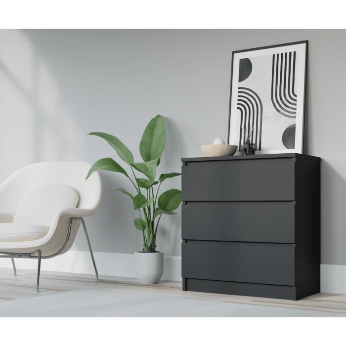 Cómoda - 3 cajones negro mate - 70 x 39 x 78,6 cm