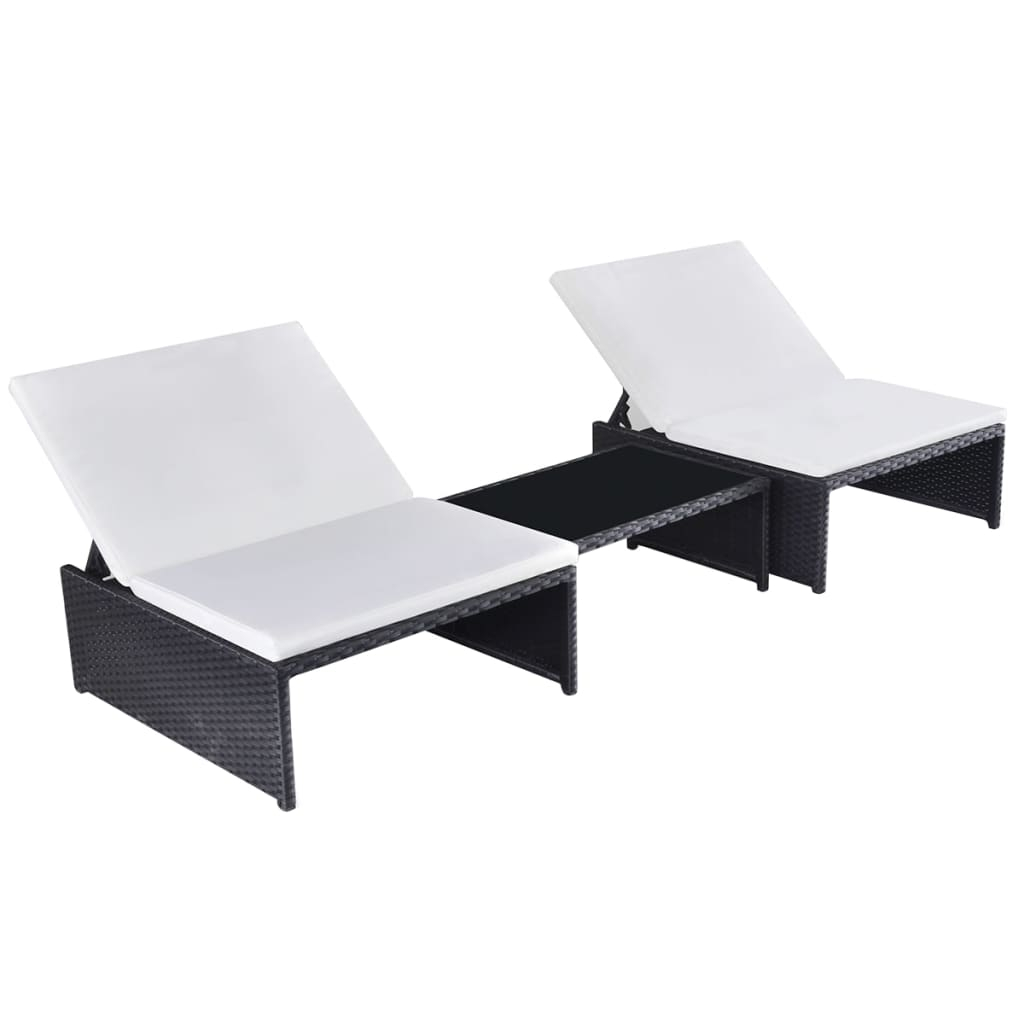 vidaXL sillas de jardín reclinables con mesa 2 uds ratán pe negro