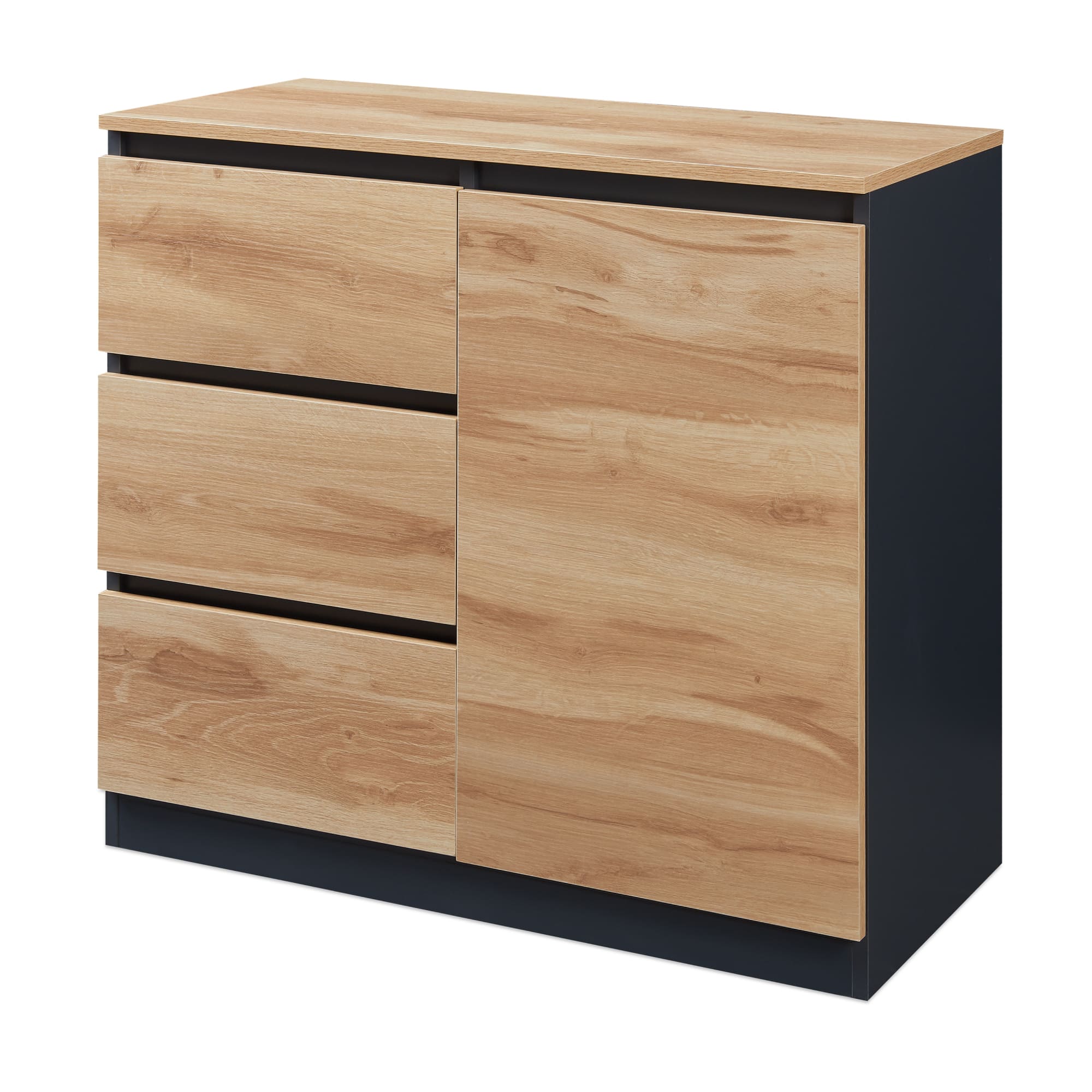 Aparador kyr 1 puerta 3 gavetas 80x40x75cm - negro / efecto roble rústico