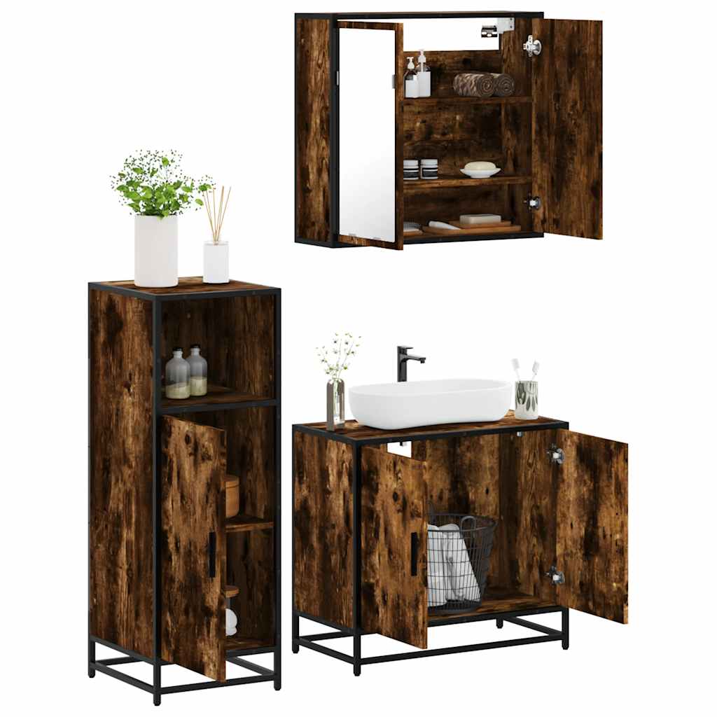 Set de muebles baño 3 pzas madera contrachapada roble ahumado esb8509