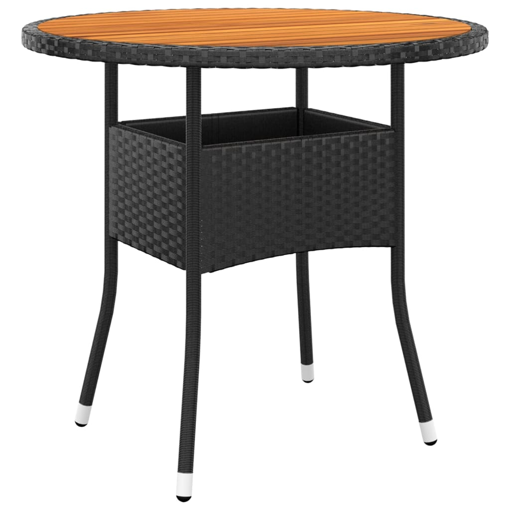 vidaXL mesa de jardín madera acacia y ratán sintético negro ø80x75 cm