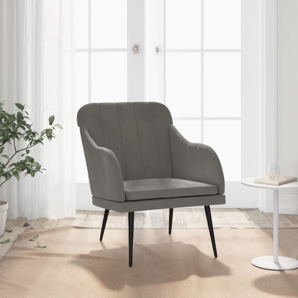 Sillón de terciopelo gris oscuro 63x76x80 cm es9766