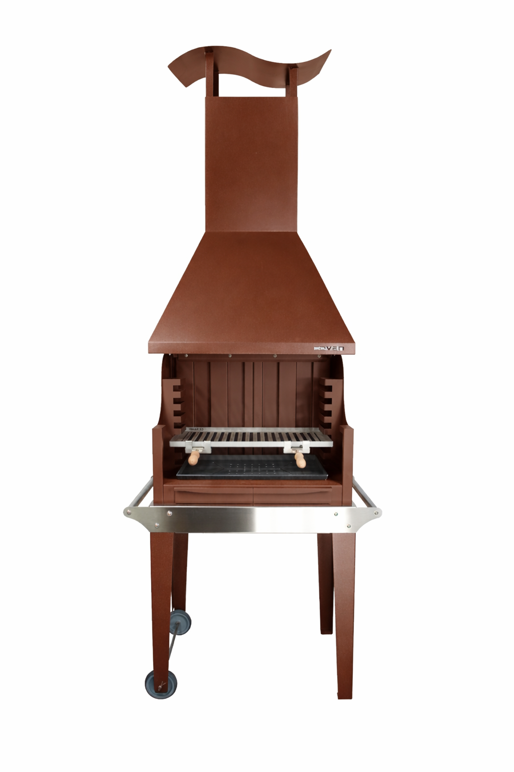 Barbacoa de leña y carbón estilo argentino modelo coven óxido con mesa
