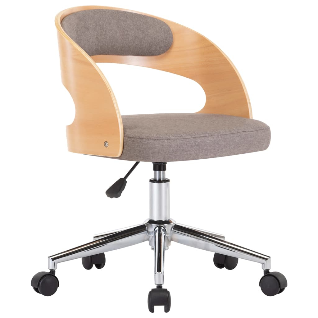 vidaXL silla de oficina giratoria de madera curvada y tela gris taupe