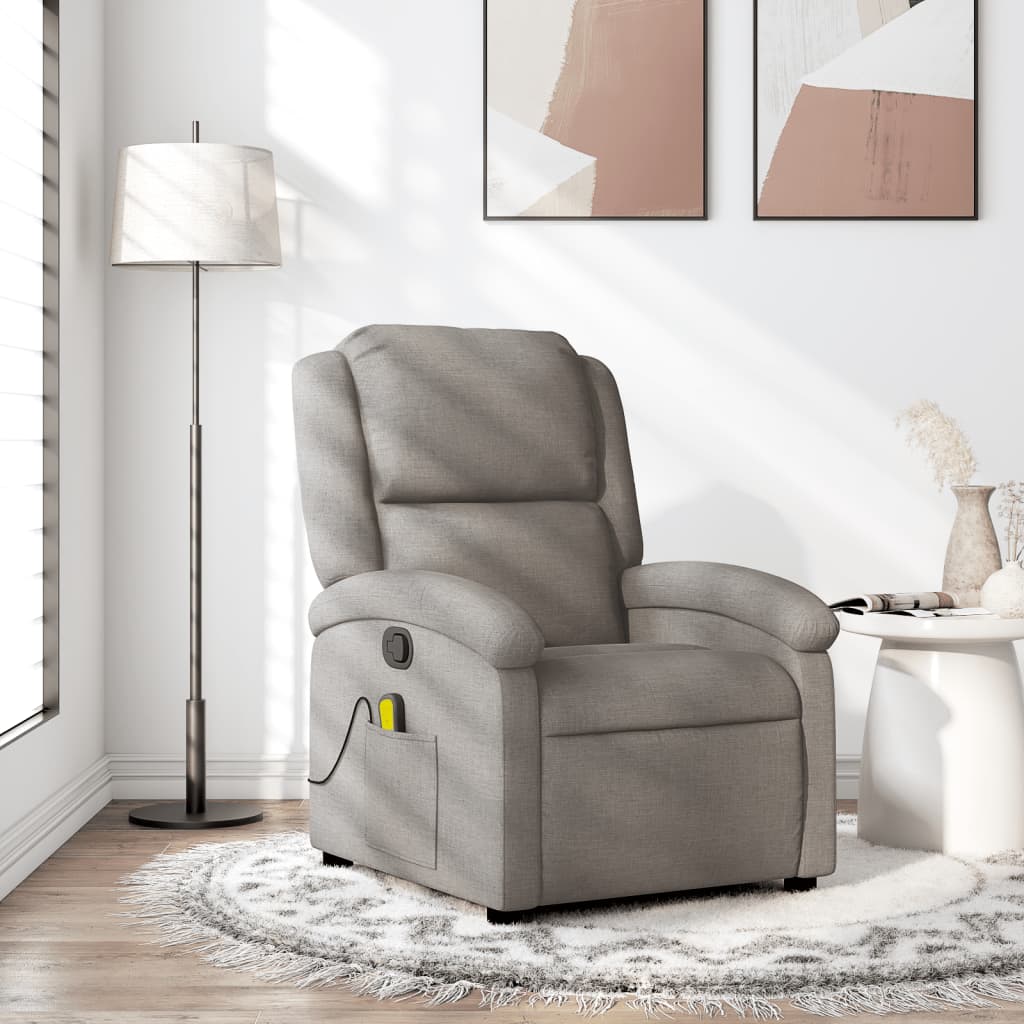 Sillón de masaje reclinable de tela gris taupé qweo3746