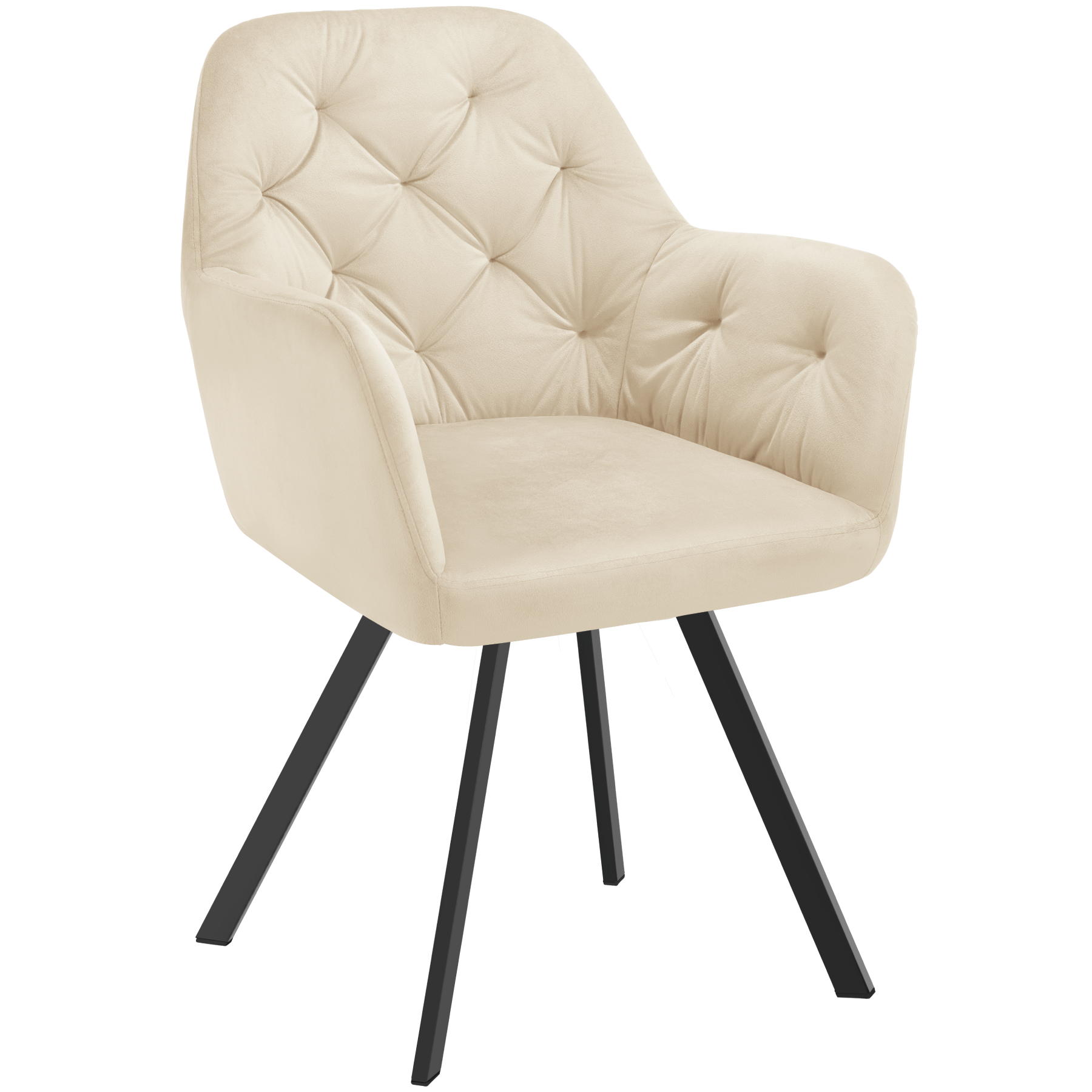 Silla de comedor 360º con reposabrazos y de terciopelo, crema