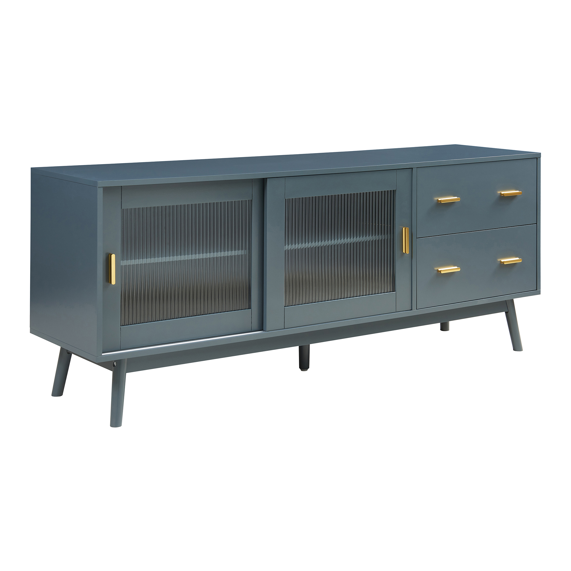 Mesa de tv susa con puertas corredoras de vidrio 160x40x65cm gris [en.casa]