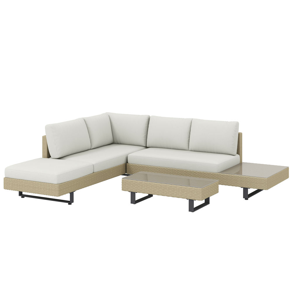 Conjunto de jardín 236x196x59 cm metal, ratán pe color beige Outsunny