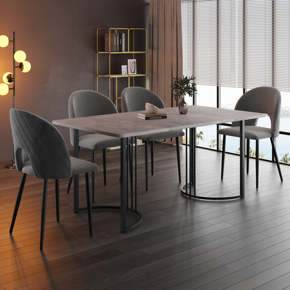 Conjunto de mesa y sillas de comedor de terciopelo gris 5 piezas