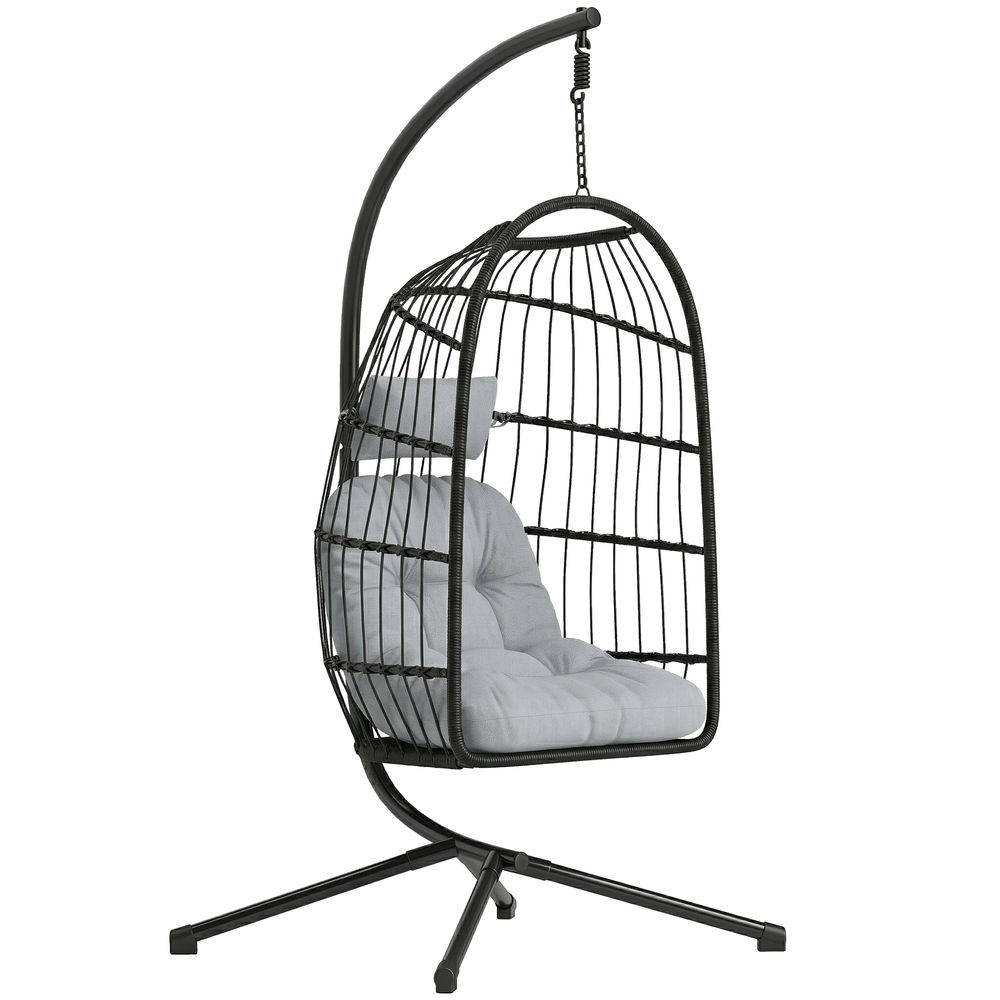 Silla colgante ratán 101x105x196 cm metal, ratán pe color gris Outsunny