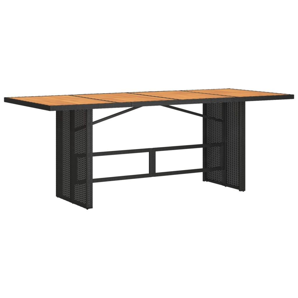 vidaXL mesa de jardín superficie de madera ratán pe negro 190x80x74 cm