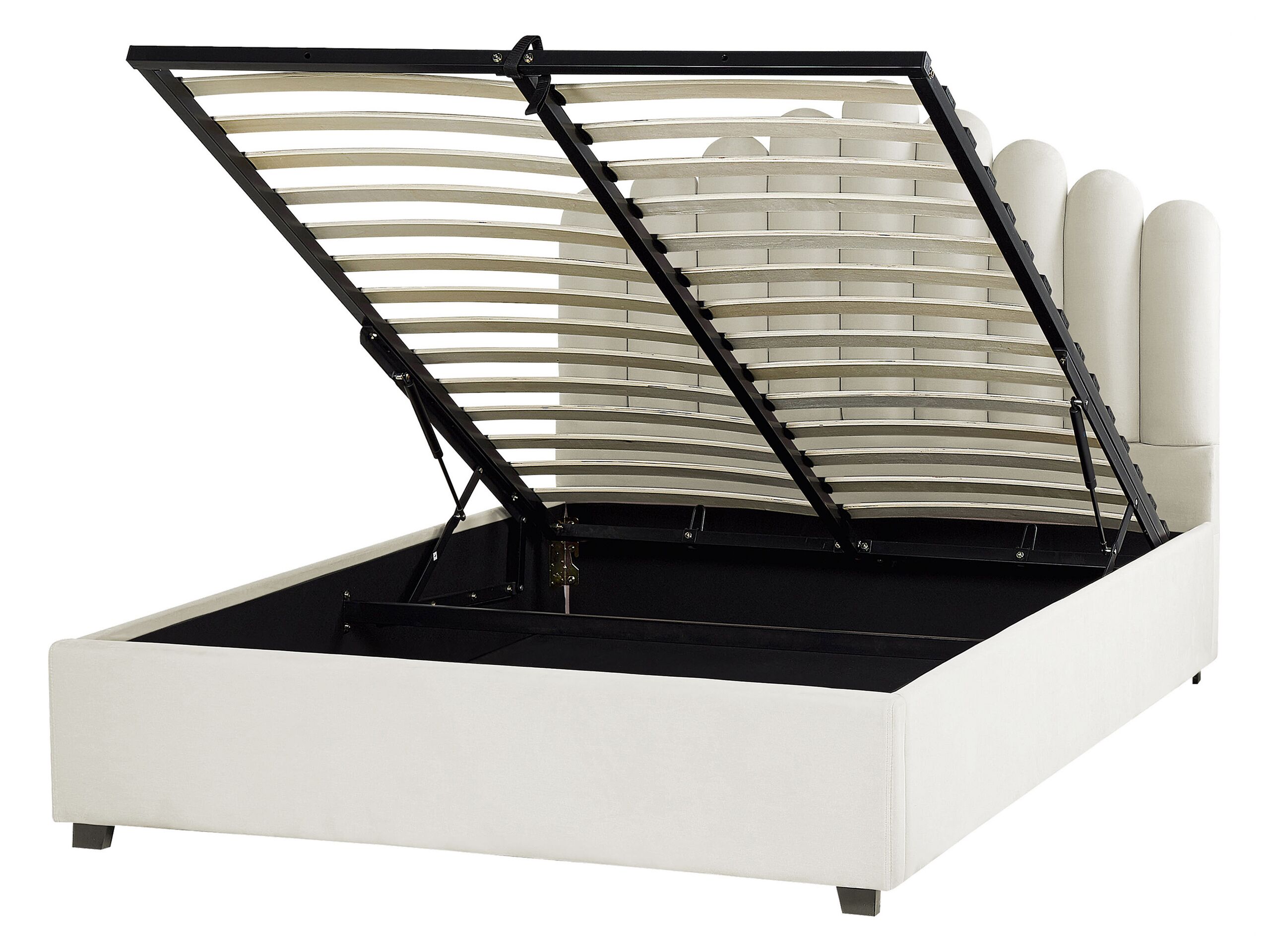Cama con almacenaje vincennes terciopelo blanco crema 140 x 200 cm