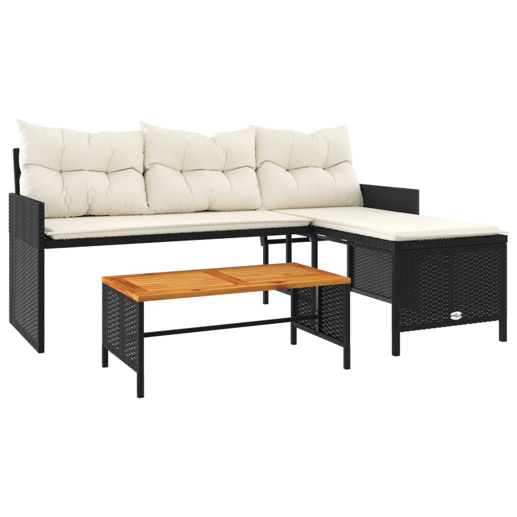 vidaXL sofá de jardín en forma de l con mesa y cojines ratán pe negro