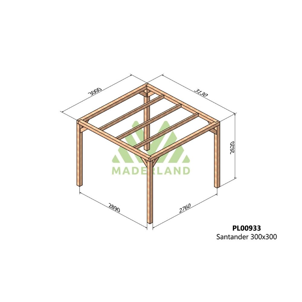 Pérgola de madera laminada - santander 300x300cm (maderland)