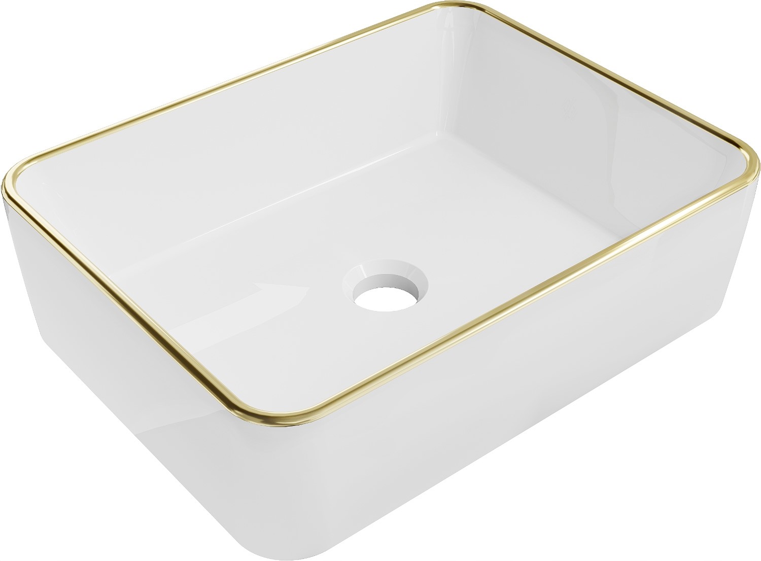 Lavabo cerámico sobre encimera, 48x37x13 cm, blanco/dorado