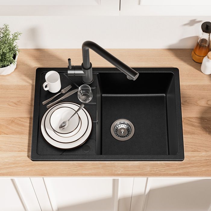 Fregadero de cocina de granito 65x45cm fregadero de 1 cubículo negro con es
