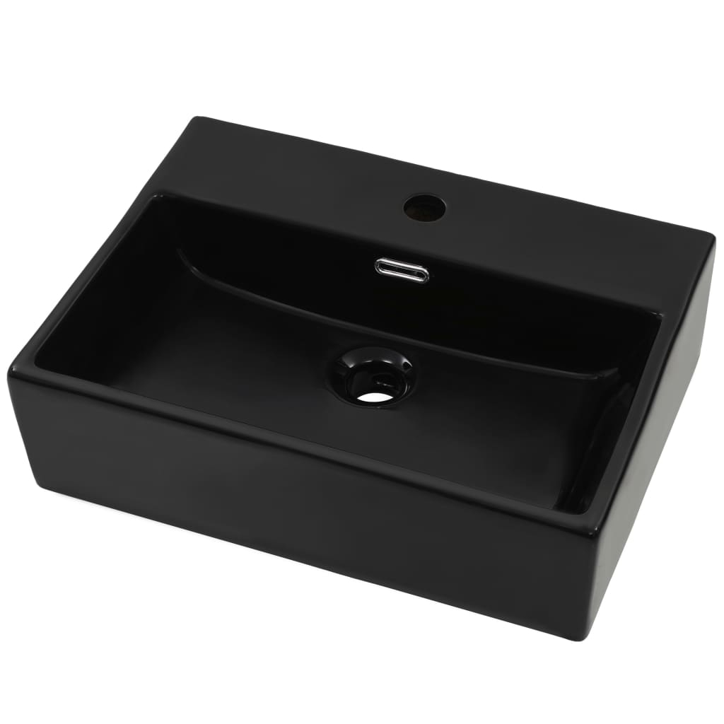 vidaXL lavabo con orificio para grifo cerámica negro 51,5x38,5x15 cm