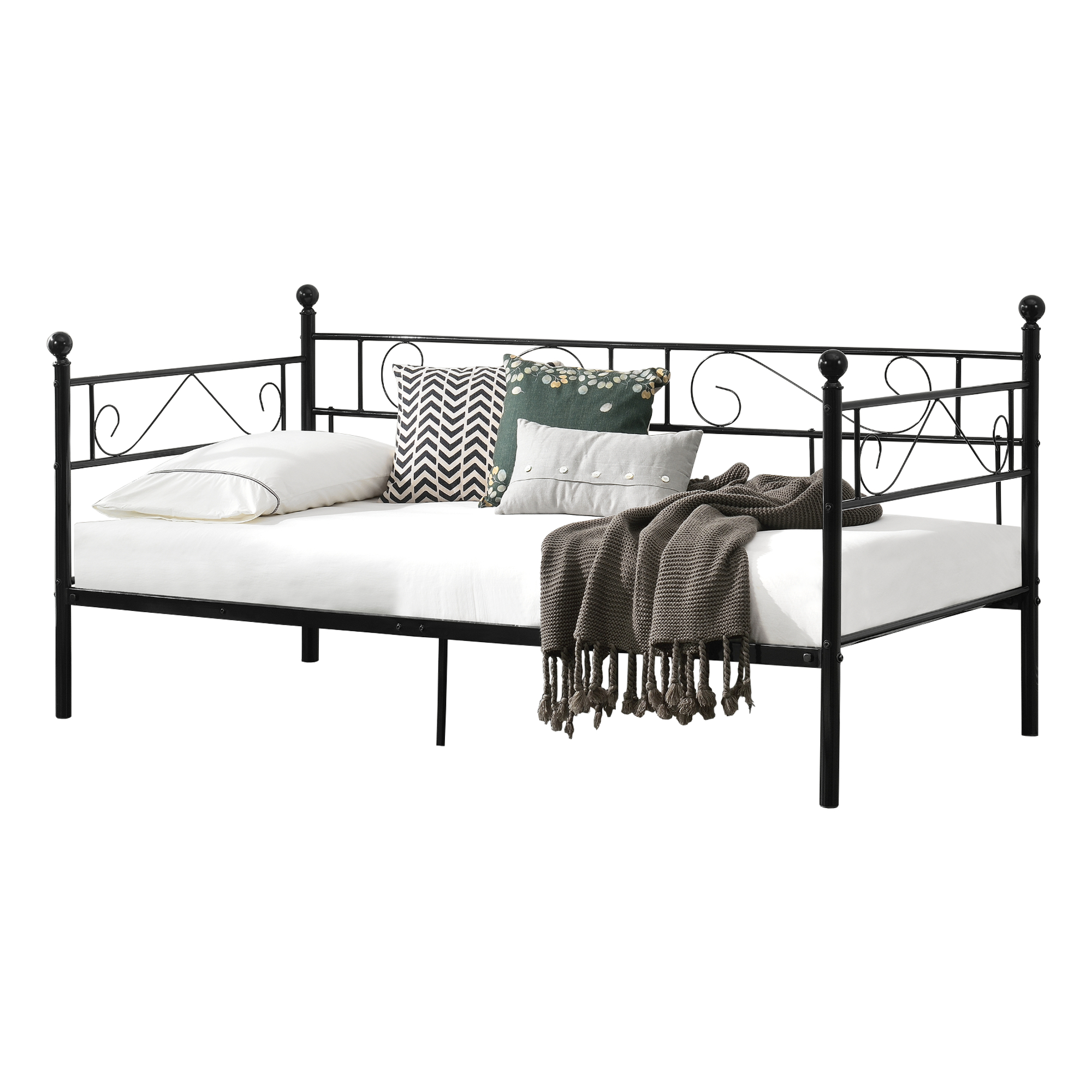 Sofá cama individual granada resistente acero 90 x 200 cm - negro [en.casa]