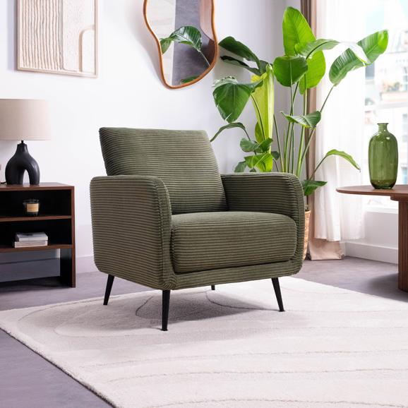 Sillón de diseño emma en pana verde salvia