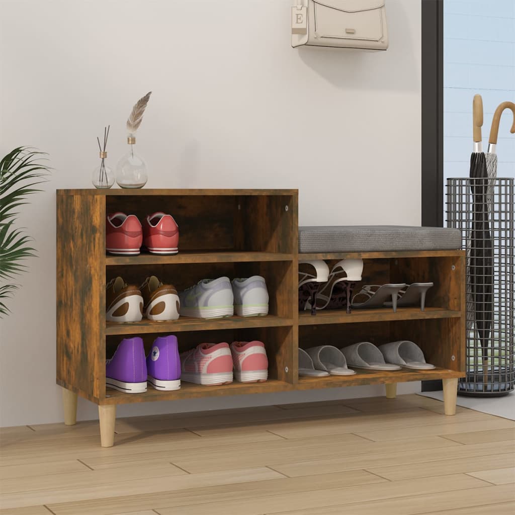 Mueble zapatero madera contrachapada roble ahumado 102x36x60 cm es6175