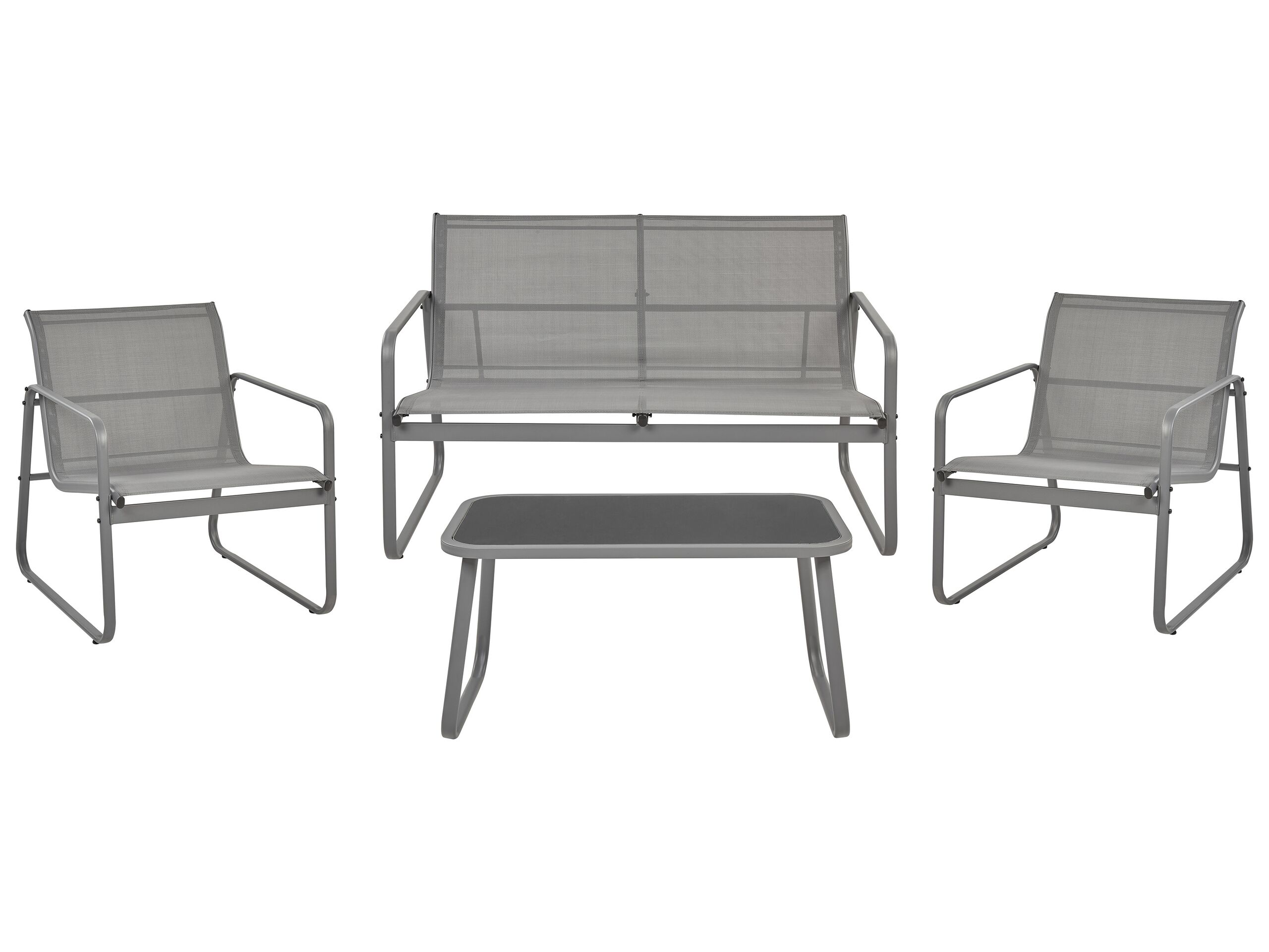 Conjunto de jardín con mesa 4 plazas barrea metal gris