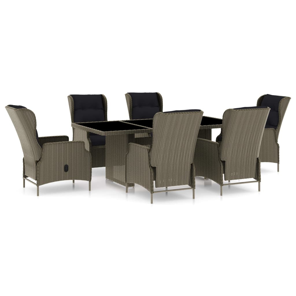 vidaXL set comedor de jardín 7 piezas y cojines ratán sintético marrón