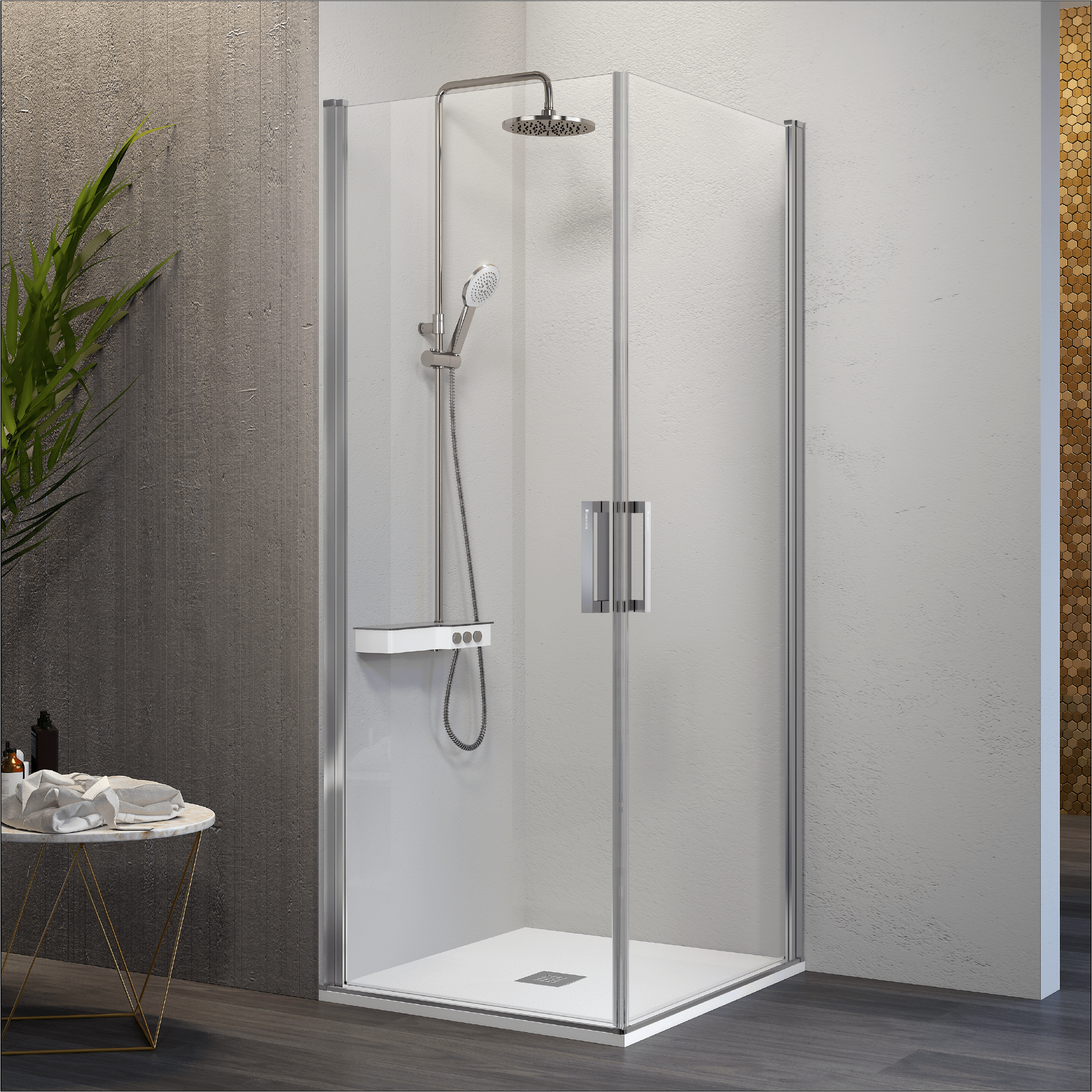Mampara esquina 2 puertas abatibles 75 cm y 80 cm nardi