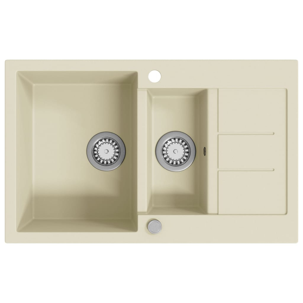 vidaXL fregadero de cocina de granito con dos senos beige