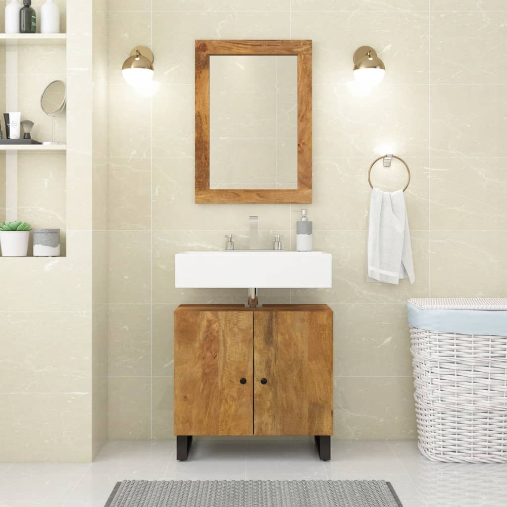 Conjunto de muebles de baño 2 piezas madera maciza de mango(sin lavabo)
