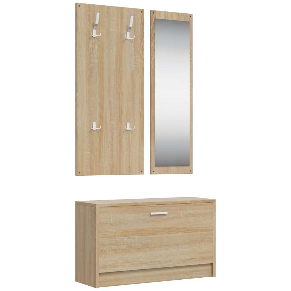 vidaXL conjunto de zapatero 3 en 1 de madera de ingeniería de roble sonoma
