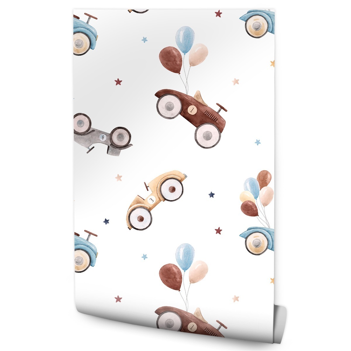 Papel Pintado Globos Coches Estrellas De Colores Para Dormitorio 53cm x 10m
