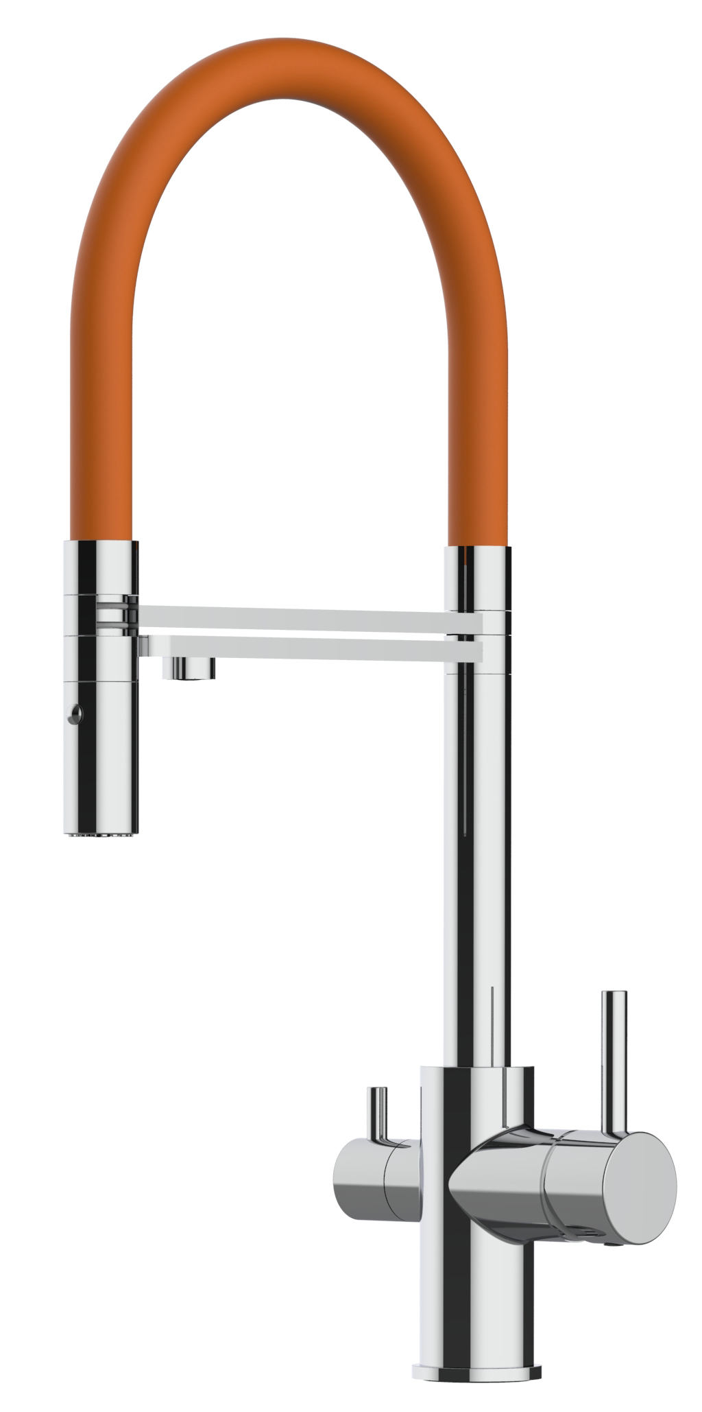 Grifo de cocina 3 vías cromado FL caño naranja flexible ducha 2chorros