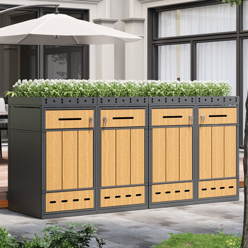 Armario para 4 cubos con jardinera 120 240 l acero gris