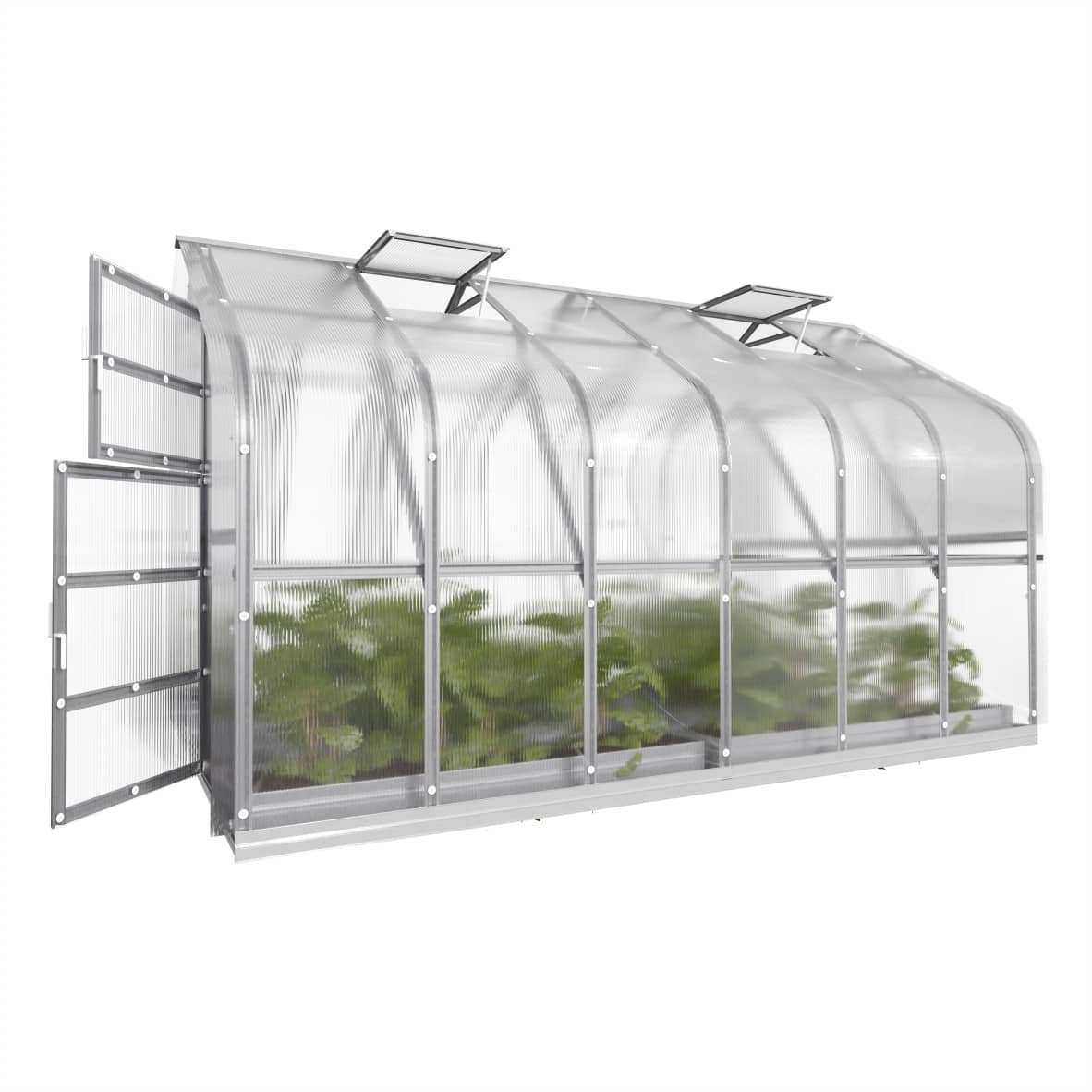 Invernadero standart 10m², policarbonato de 6mm, 2 claraboyas automáticas