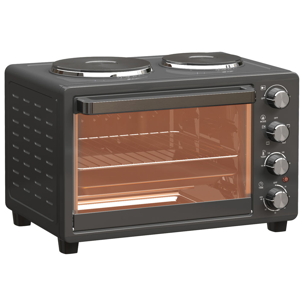 Mini horno 48.6x36.3x33 cm acero inoxidable, vidrio templado Homcom