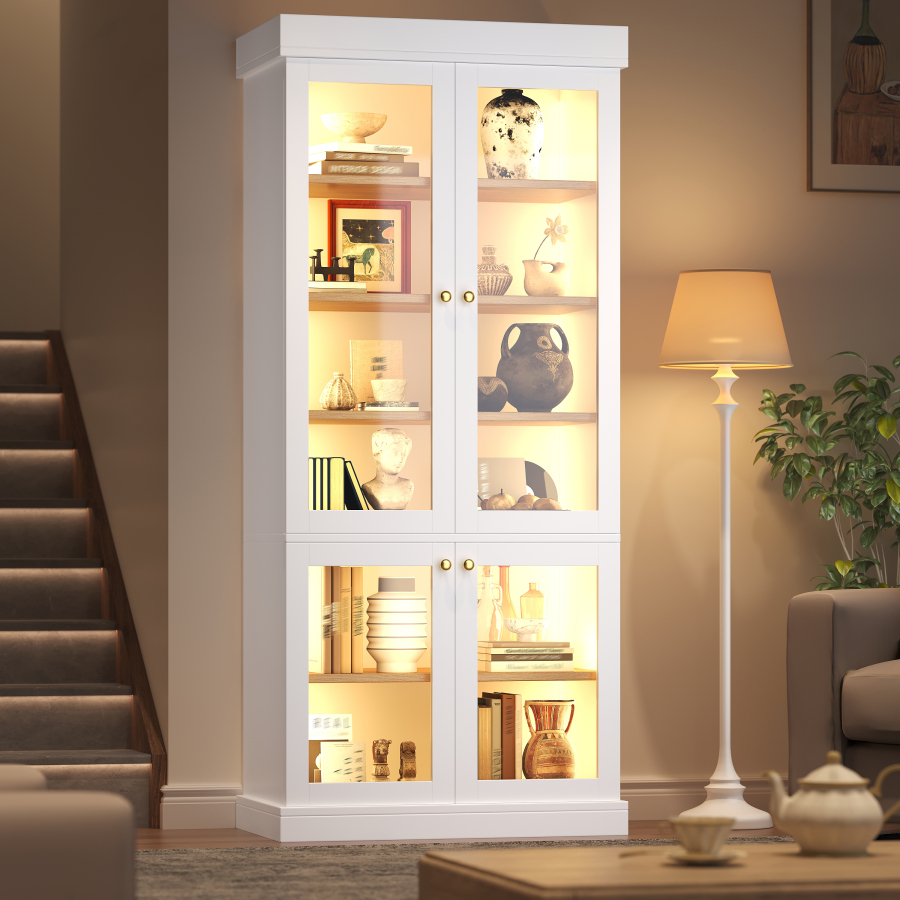 Vitrina con LED y estantes ajustables blanco 180x80x40cm