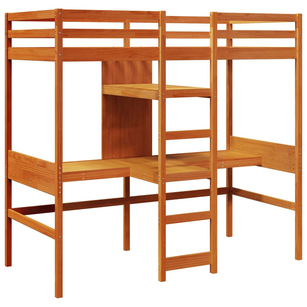 vidaXL cama alta sin colchón madera maciza pino marrón cera 75x190 cm