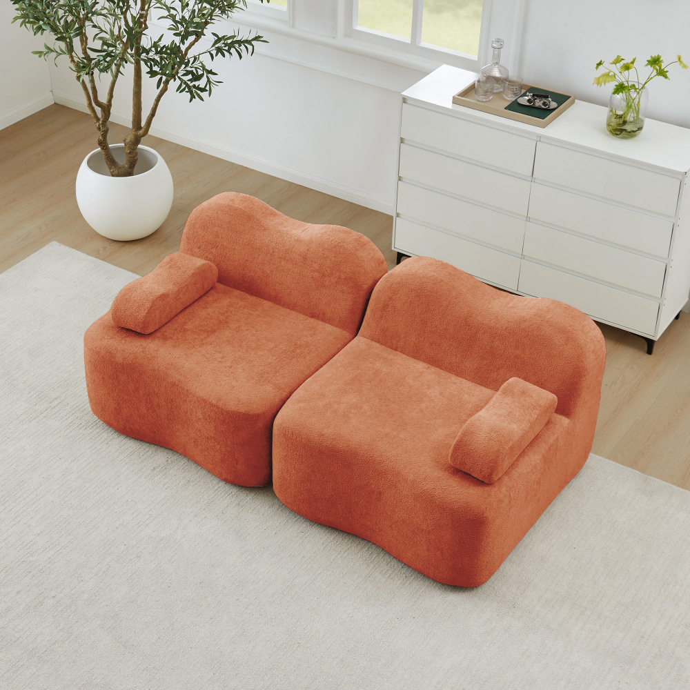 Sofá modular 2 plazas terciopelo naranja asiento profundo reposabrazos