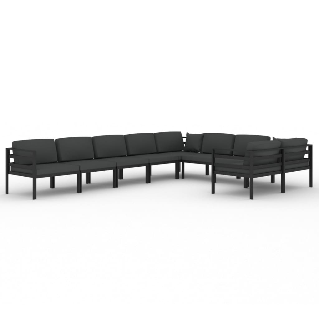 vidaXL set muebles de jardín 9 pzas y cojines aluminio gris antracita