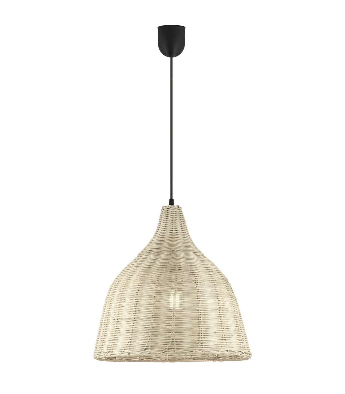 Colgante sacoma de mimbre para iluminación cálida interior