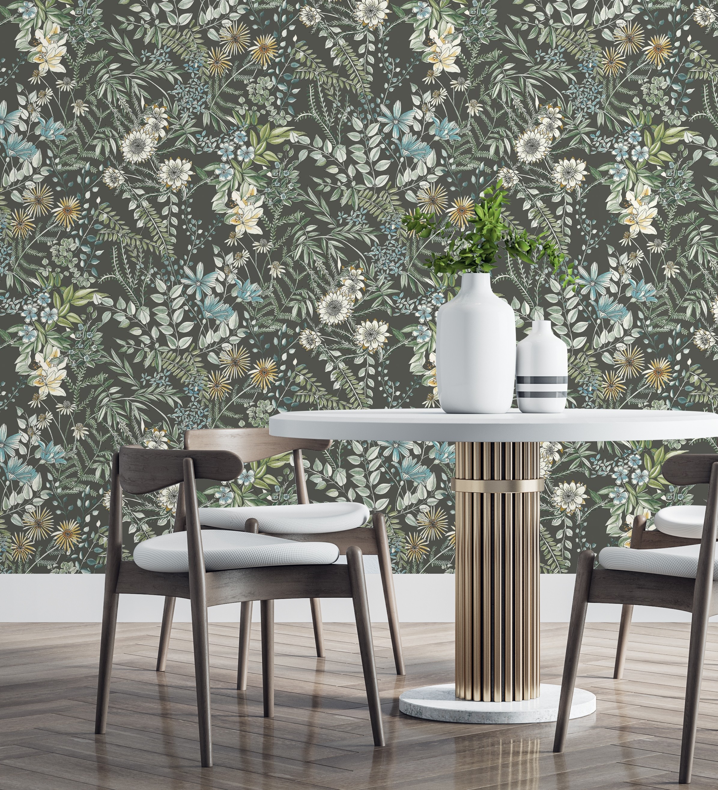Papel pintado gaulan lavable flores y plantas hojas 5.23m²