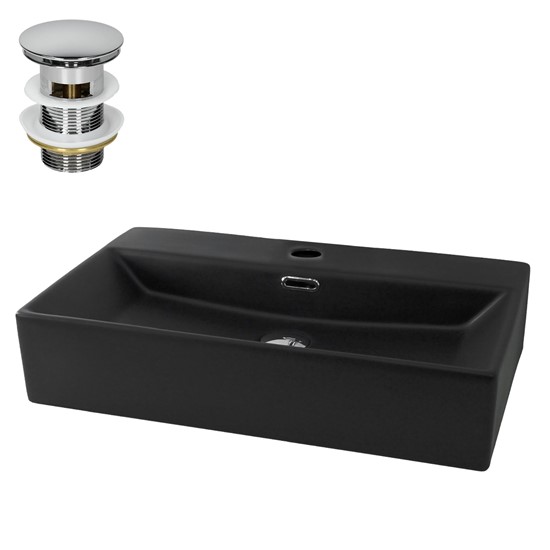Lavabo cerámico rectangular con juego de drenaje cromado 605x365x130 mm