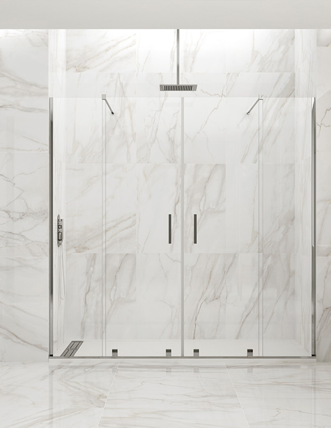 Mampara de ducha frontal allstone hidra 2+2, sin perfil 142-152 cm
